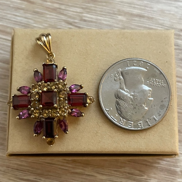 VINTAGE 10K SOLID Yellow Gold STAMPED Garnet Amethyst Citrine Pendant - Picture 8 of 9